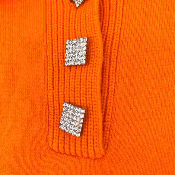 Sandro Menton Knit Wool Cashmere Orange Polo Sweater Jumper Rhinestone Small - Picture 7 of 10